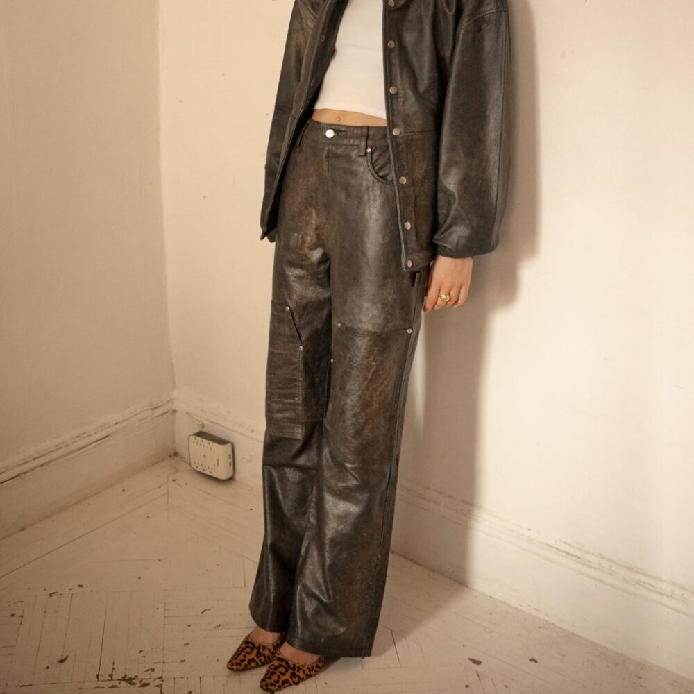 NEW FOUND Distressed Genuine Leather Carpenter Pants SZ 36 - Picture 10 of 10